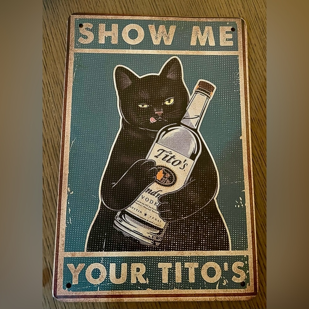 Metal Sign With Black Cat
